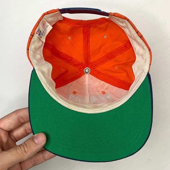 Vintage Illinois Fighting Illini Pin Striped Hat Cap Orange Blue Indian Cheif - Picture 3 of 4